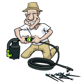 Dirk baut Pumpe und Wasserverteiler auf.
