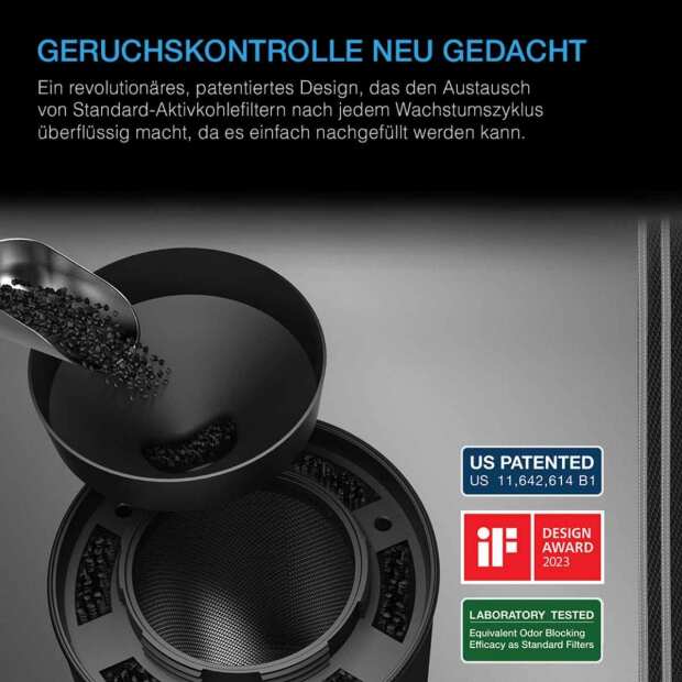 AC Infinity Nachfüllbares Aktivkohlefilter-Set | mit Aktivkohle-Nachfüllpackung | 100 mm