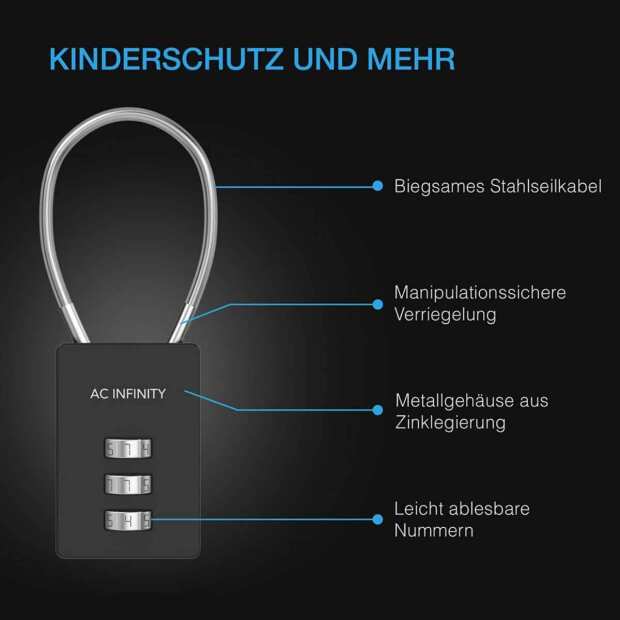AC Infinity Kombinationsschloss | flexible Stahlkabelschlaufe | 2er-Pack