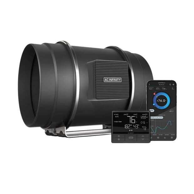 AC Infinity CLOUDLINE T8 | leises Inline-Lüftersystem mit Temperatur- und Feuchtigkeitssteuerung | Ø 200 mm | 1371 m³/h