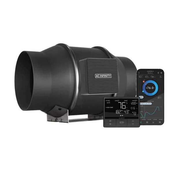 AC Infinity CLOUDLINE T6 | leises Inline-Lüftersystem mit Temperatur- und Feuchtigkeitssteuerung | Ø 150 mm | 683 m³/h