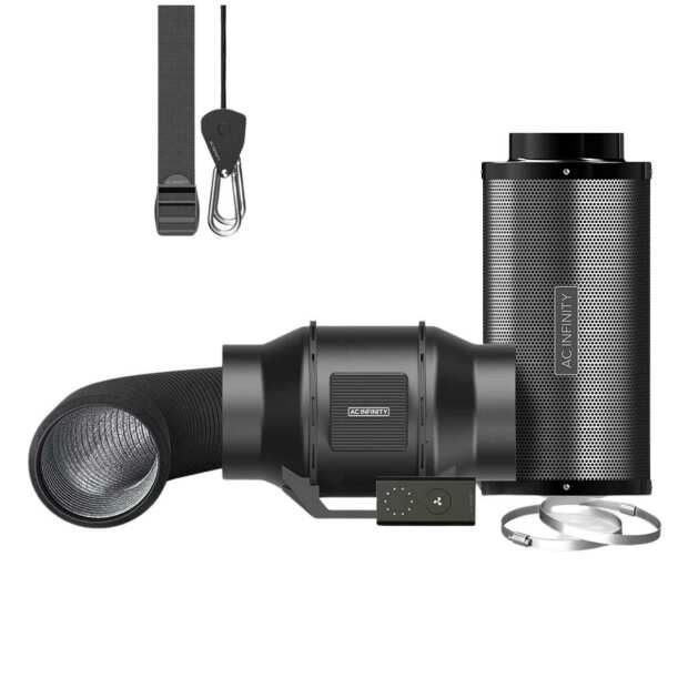 AC Infinity Luftfilter-Set Ø 150 mm | Inline-Ventilator mit Geschwindigkeitsregler und Aktivkohlefilter | 598 m³/h