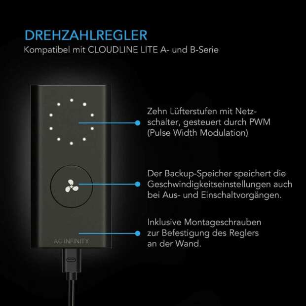 AC Infinity Luftfilter-Set Ø 150 mm | Inline-Ventilator mit Geschwindigkeitsregler und Aktivkohlefilter | 598 m³/h