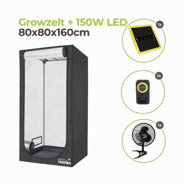Growzelt 80x80x160cm mit Hortione 150 Watt LED