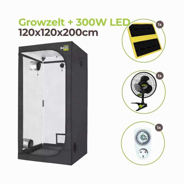 Growzelt 120x120x200cm mit 300 Watt LED