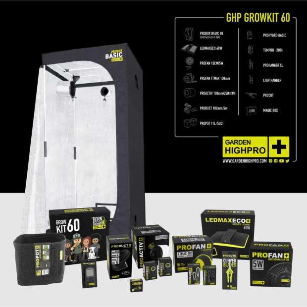 Growbox Set 60 | 60x60x160 cm | LED mit 60 Watt | Garden Highpro