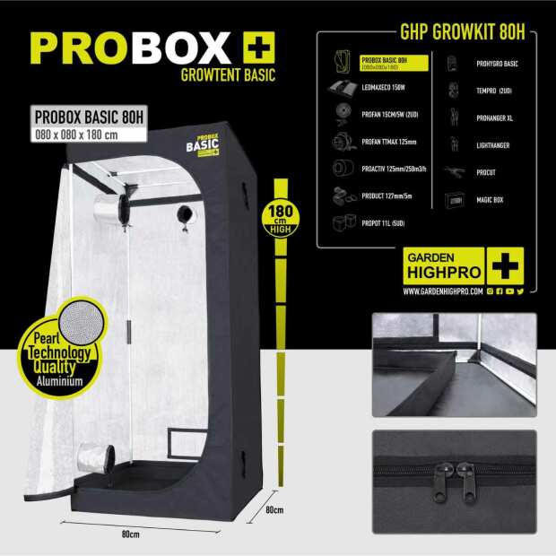 Growbox Set 80H | 80x80x180 cm | LED mit 150 Watt | Garden Highpro