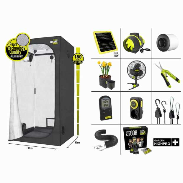 Growbox Set 80H | 80x80x180 cm | LED mit 150 Watt | Garden Highpro