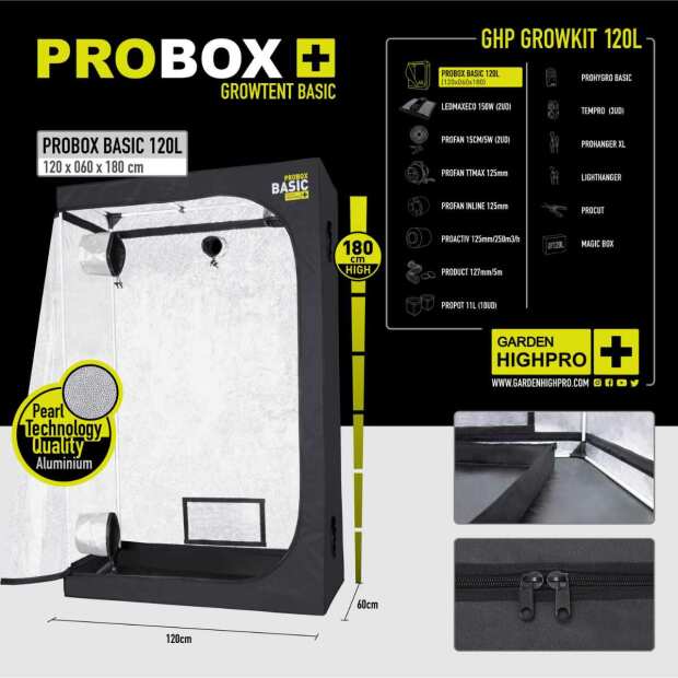 Growbox Set 120L | 120x60x180 cm | zwei LEDs | 300 Watt | Garden Highpro