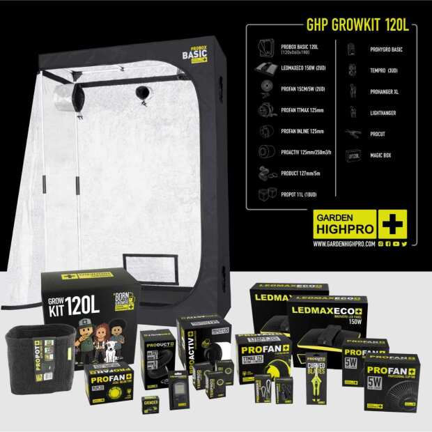 Growbox Set 120L | 120x60x180 cm | zwei LEDs | 300 Watt | Garden Highpro