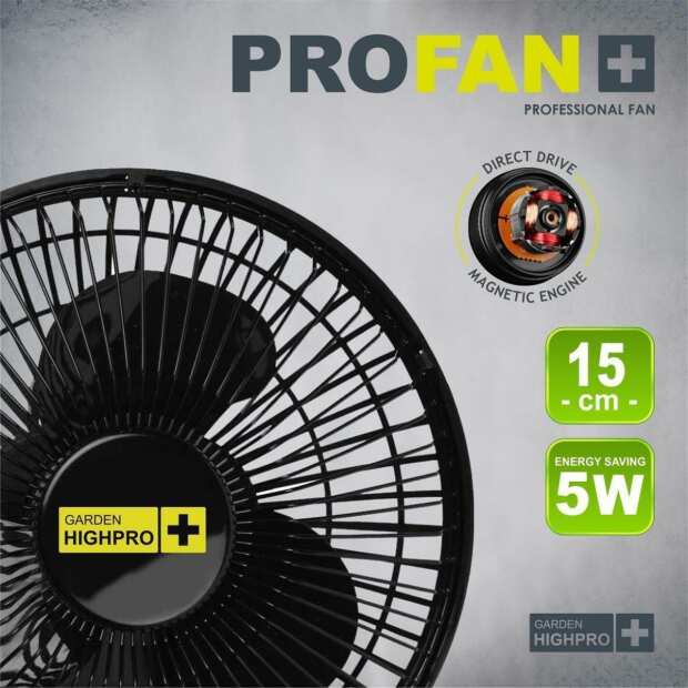Clip Ventilator 5W | Ø15cm mit Stangenclip | PROFAN PROFESSIONAL | Garden Highpro