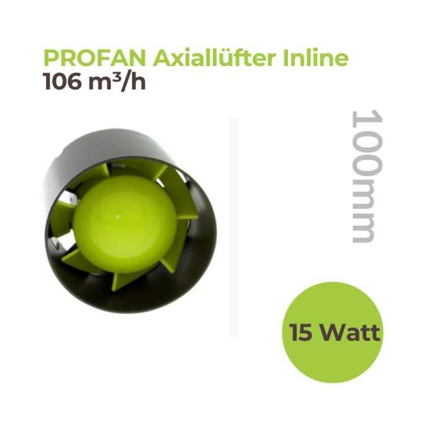 Lüfter Ø100mm | 106 m³/h | 15 Watt | Axiallüfter Inline | Garden Highpro