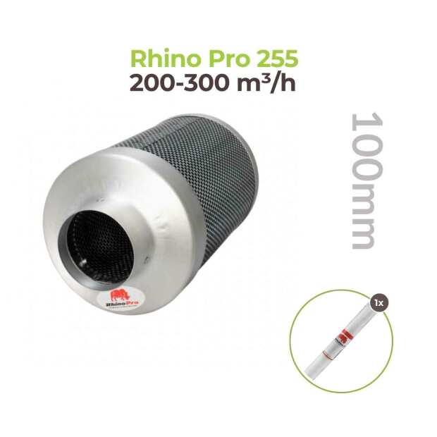 Rhino Pro 255 | Ø100mm | 200-300m³/h | Aktivkohlefilter 100mm x 200mm
