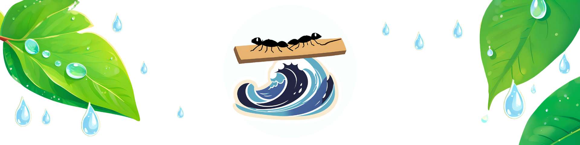 Zwei Ameisen auf einem Floß, auf einer Wasserwelle