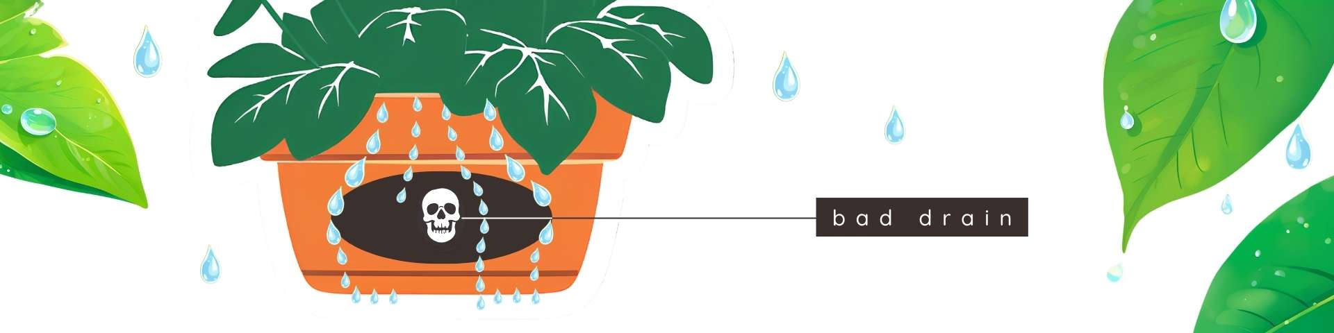 Grafik von einem Blumentopf mit Totenkopf zeigt Stellen mit schlechtem Drain an