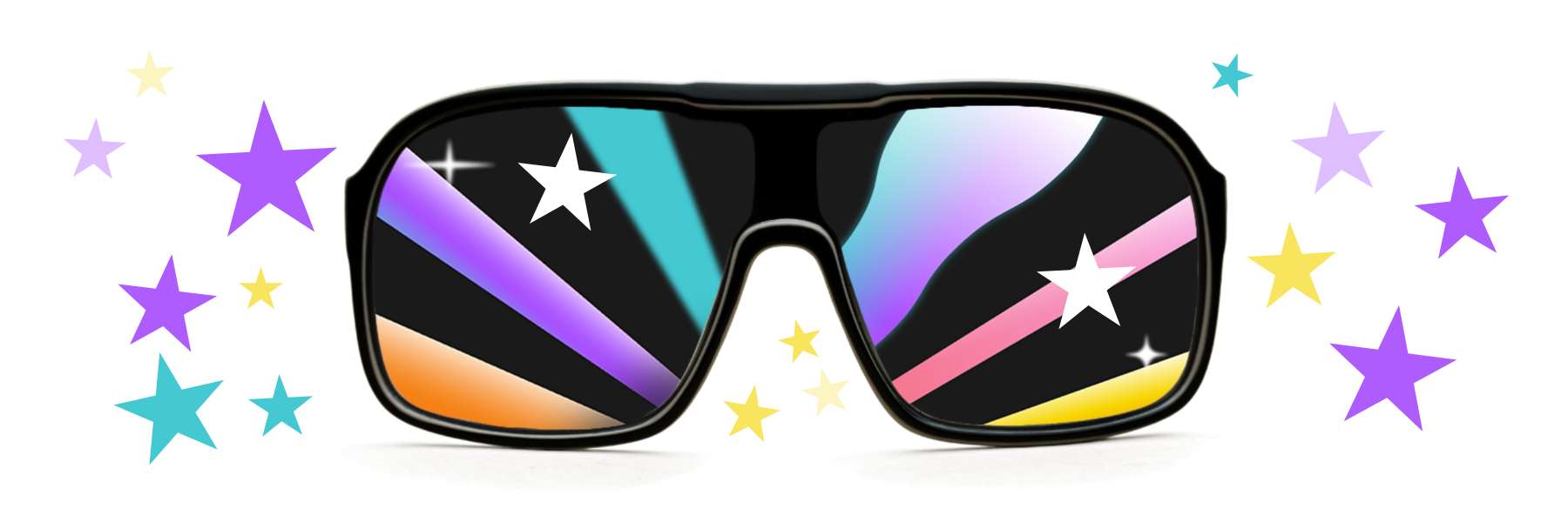 Eine bunte Sonnenbrille und bunte Sterne