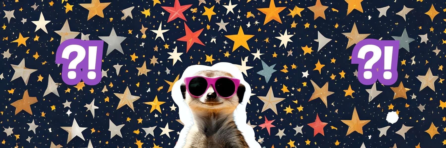 Ein Erdmännchen mit einer Sonnenbrille vor einer Sternenwand