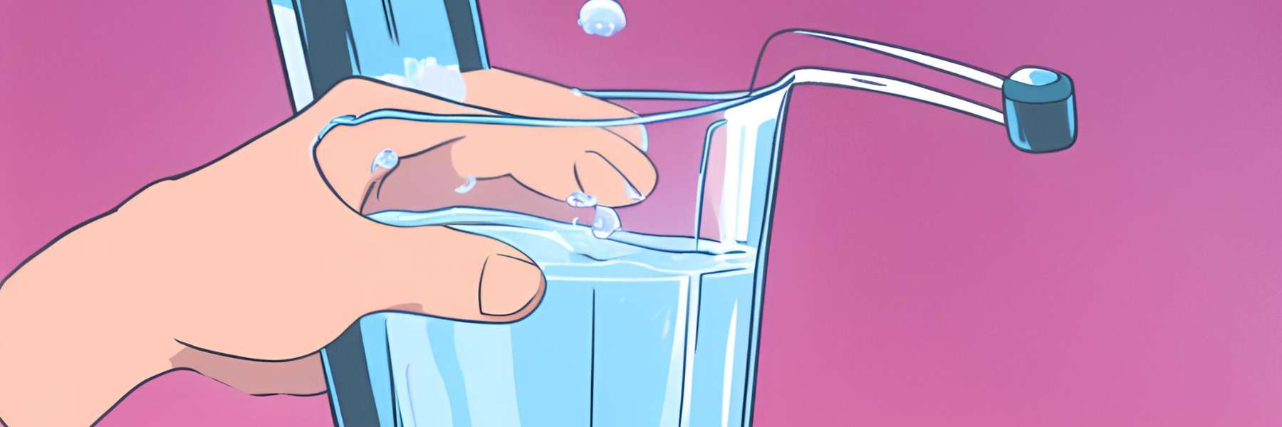 Hand schüttelt Wasserglas